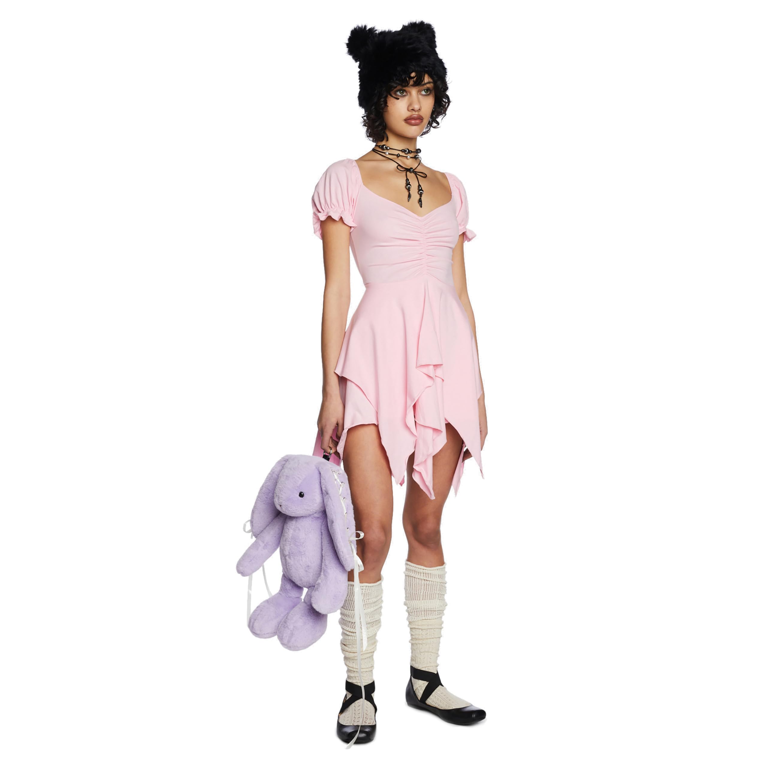 Dolls Kill Chasin' Rainbows Mini Dress by Current Mood – Stretch Jersey Dress, Asymmetrical Handkerchief Hem for Boho Fashion