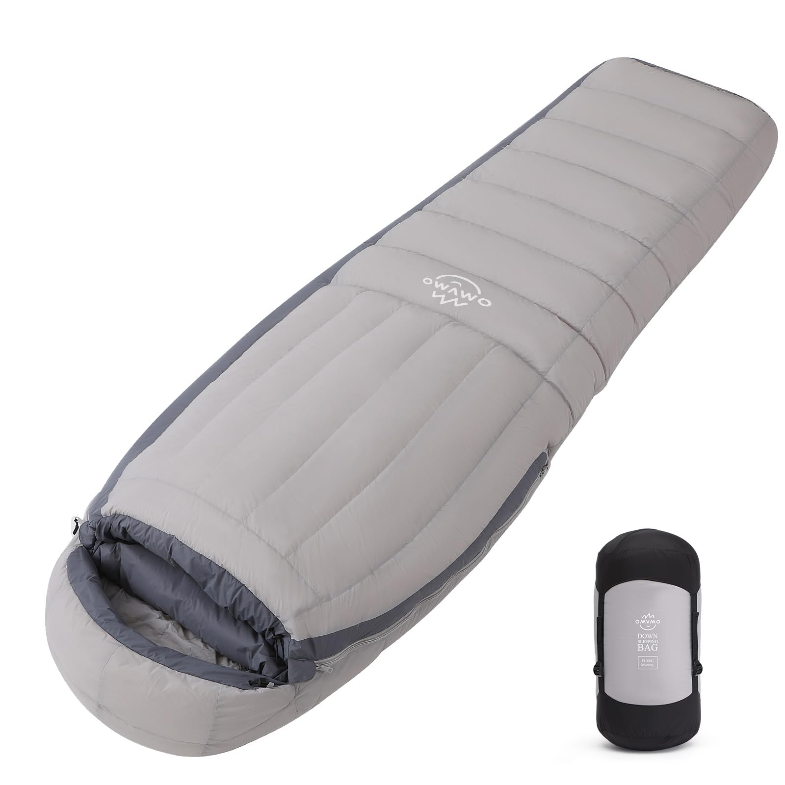 OMVMO -10°F 0°F 10°F 15°F Down Sleeping Bag for Adults,800/650 Fill Power,Ultralight Wearable 4 Season Cold Weather Rectangle Sleeping Bag for Camping
