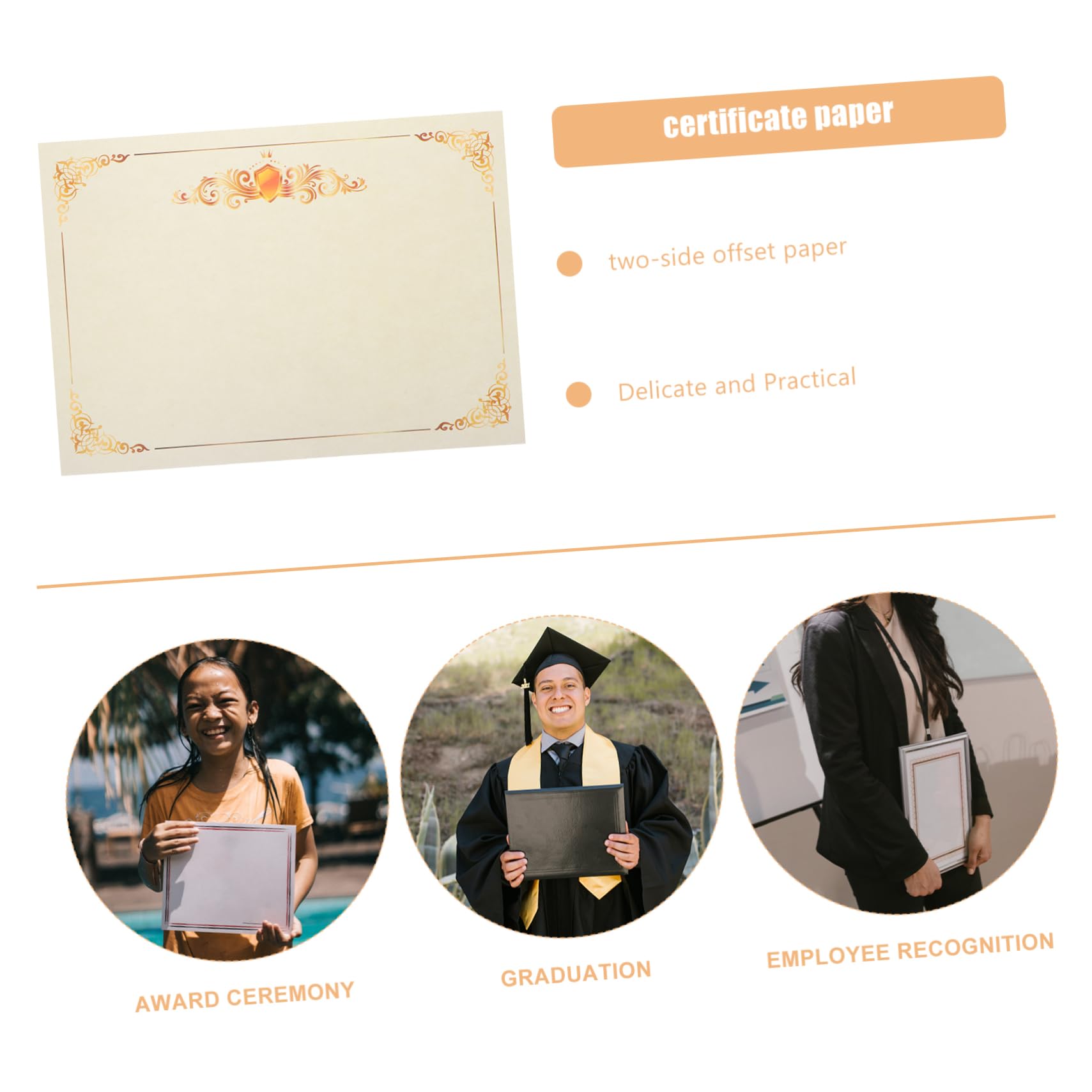 POPETPOP Carta Per Certificati Vuoti A4 100 Fogli Fronte-retro in Carta Offset, Supporto Per Diplomi e Certificati Da Stampare, Formato Compatto Per Uso Scolastico, Ufficio e Decorazioni