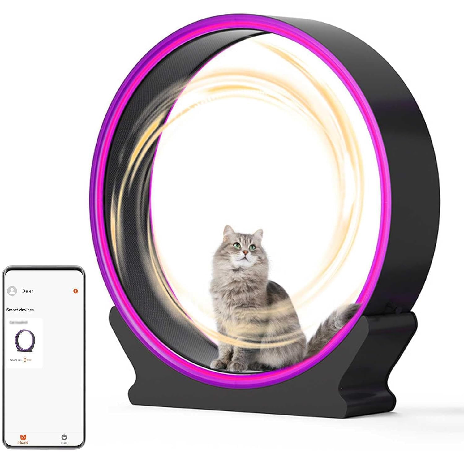 Katzenlaufrad, Laufband mit Telefon-App-Daten, Lichtstreifen, Katzensportspielzeug für gesunde Bewegung und längeres Leben