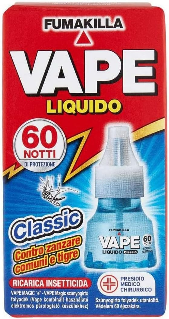 Vape Ricarica Liquida Antizanzare Classic 60 Notti 30ml, Ricarica per Diffusore Elettrico, Repellente Zanzare 480 Ore, Ambiente Sicuro e Protetto