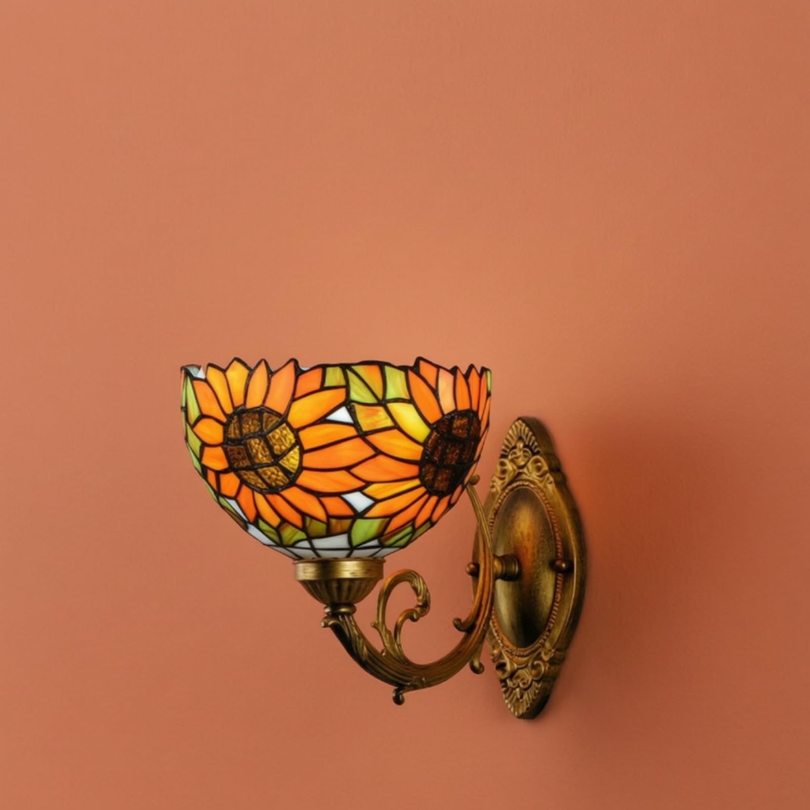 Pantalla de Lámpara Art Nouveau Pantalla, Estilo Tiffany Con Girasol, Orificio Superior Grande De 4.2cm, Compatible Con Casquillos E26/E27