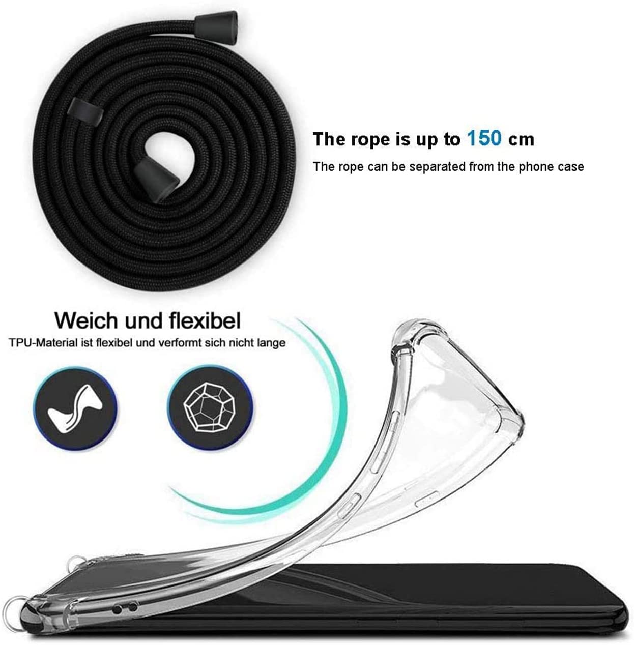 Custodia Girocollo Per Vivo X100 Pro 5G: Cover Trasparente In TPU Con Cordino Regolabile 150 Cm - 2