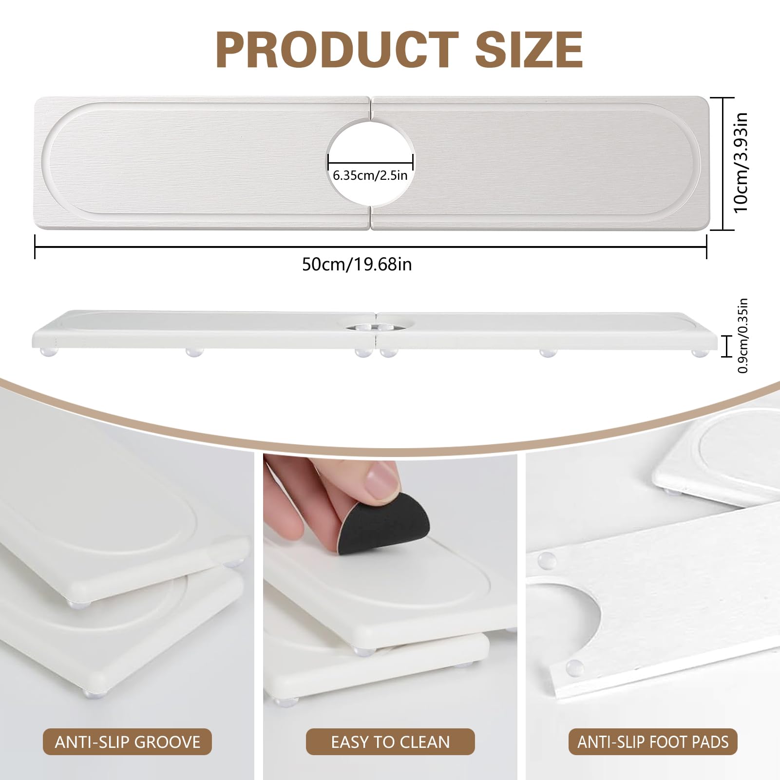 Tapis De Robinet Pour Évier De Cuisine, Plateau En Pierre De Diatomite À Séchage Rapide, Prévient L'humidité, Protecteur Super Absorbant, Gardien Pour Cuisine Et Salle De Bain (Blanc 02,50*10cm)