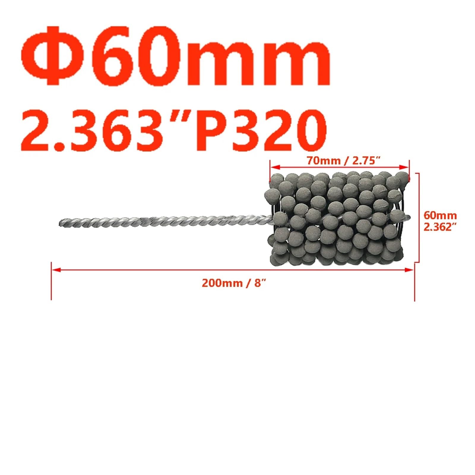 Cepillo desbarbador de bolas abrasivas, 1 pieza, muela abrasiva de cabeza esférica for pulido de tubos de 6-88mm(60mm x P320)
