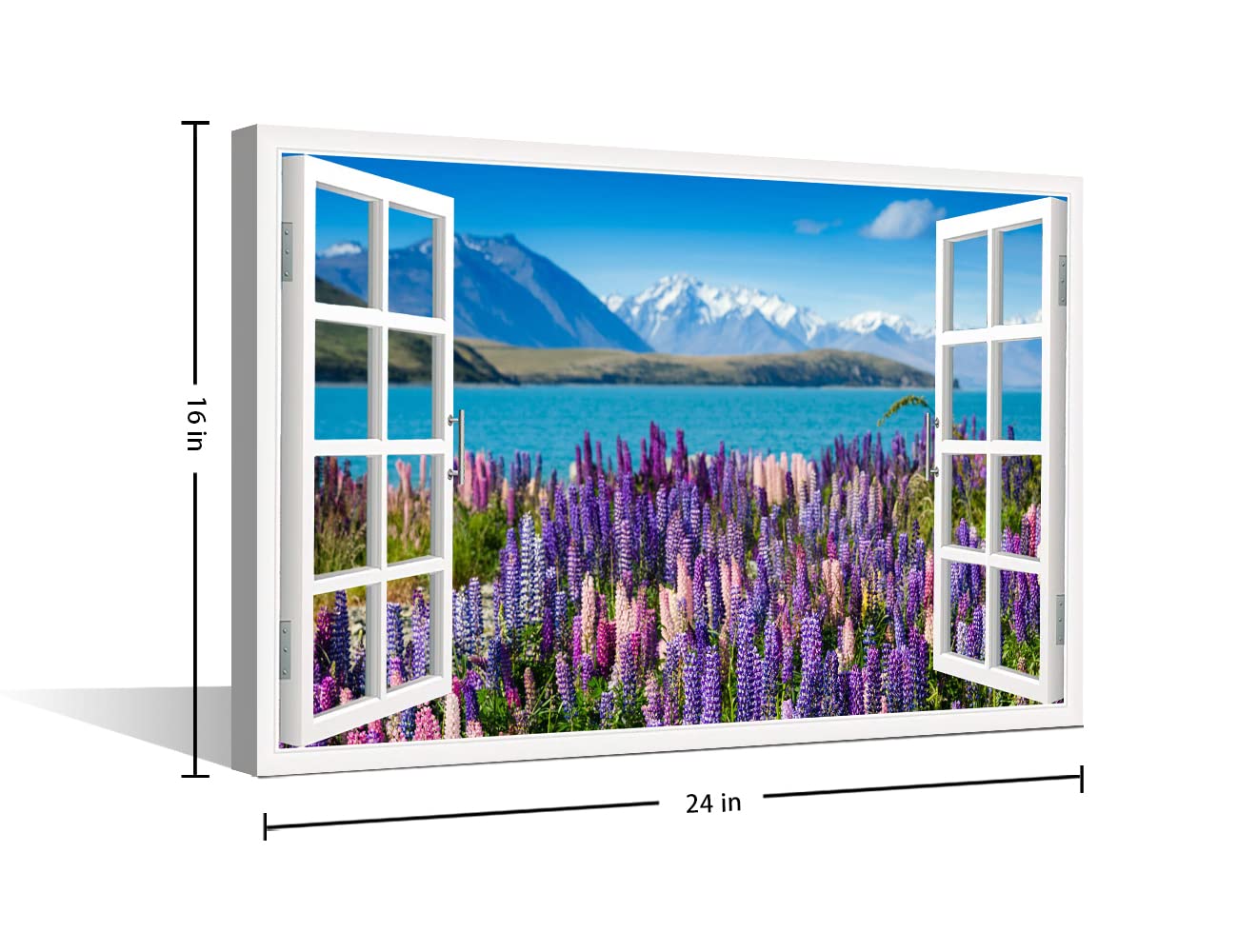 Window View Wall Art Lanvender Field by The Lake Wall Decoration for Living Room Wall Paintings 1 Piece Home Decor Canvas Wall Art Modern Artwork Giclee Wooden Framed Ready to Hang (24"W x 16"H) - Image 2
