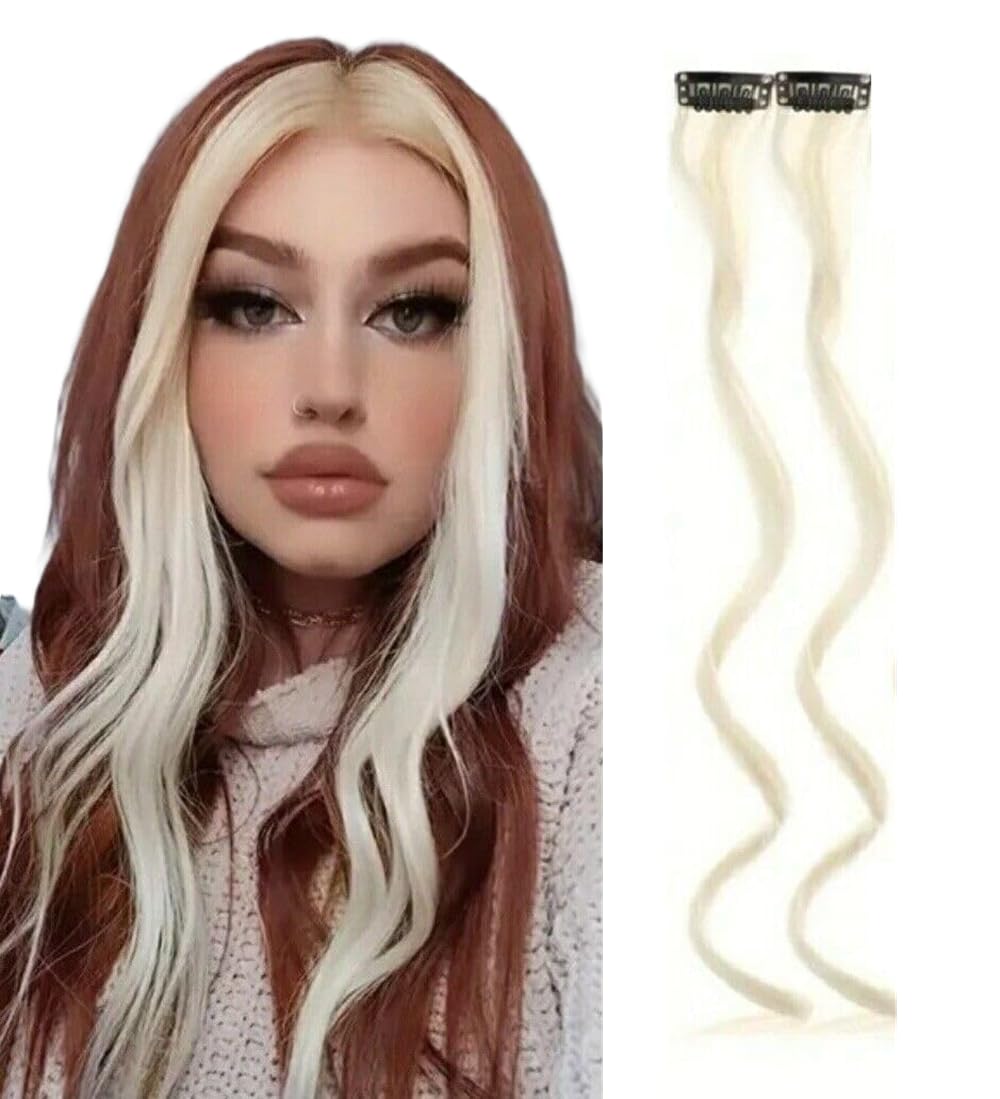 Clip In Colorful Long Hair Extension Hair Highlights Hair Streaks (Curly Light Blonde)