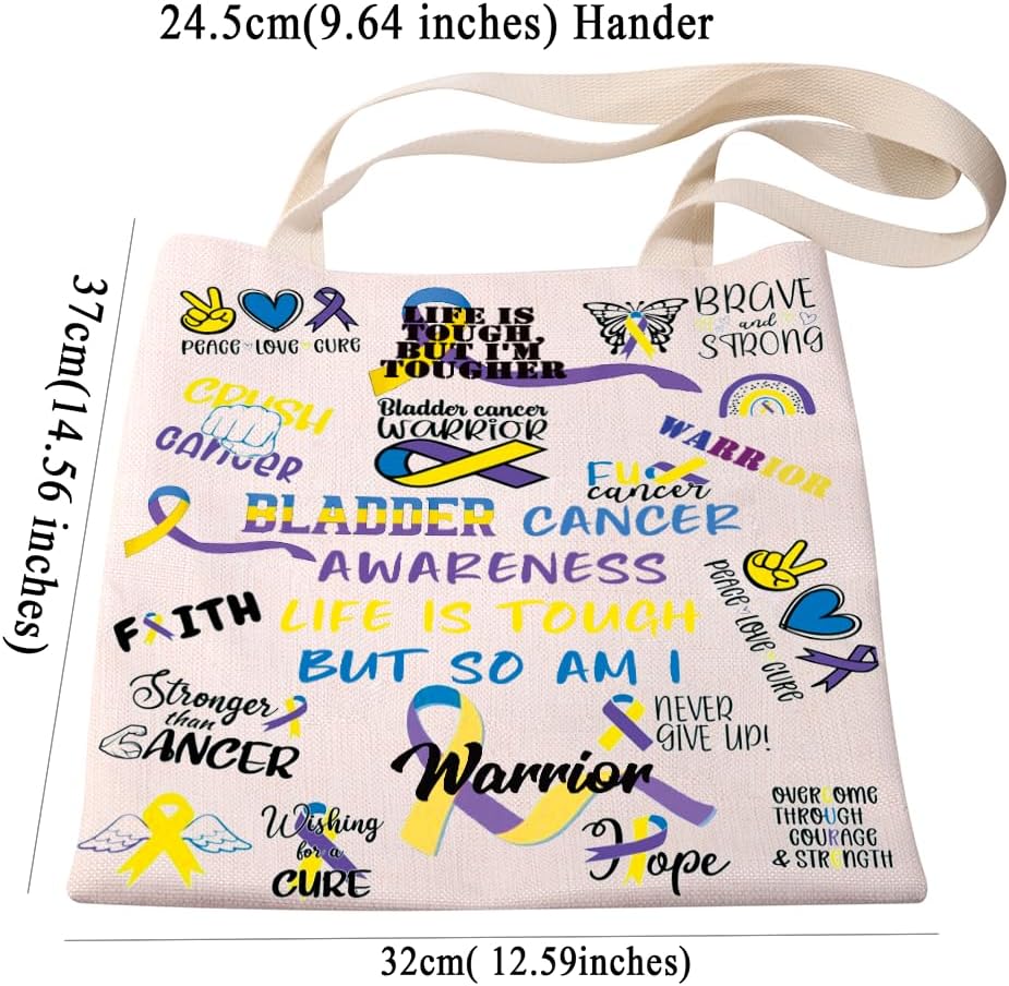 Miniatura 2 de PXTIDY Bolso de mano para concientización sobre el cáncer de vejiga, cinta azul púrpura y amarilla para cáncer de vejiga, disuria hematuria, regalo