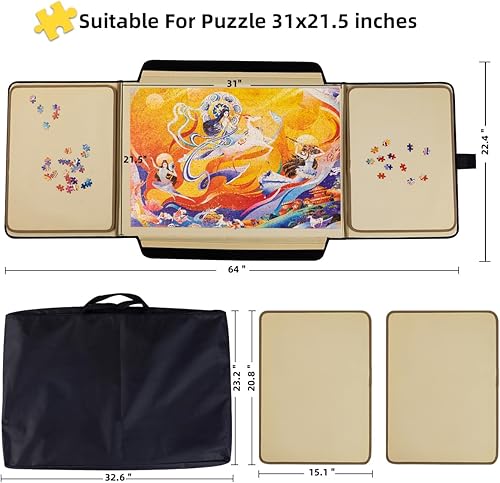 Miniatura 2 de Tablero de rompecabezas de 1000 piezas de 31 x 21.5 pulgadas, organizador portátil para rompecabezas, mesa de rompecabezas con bandejas de