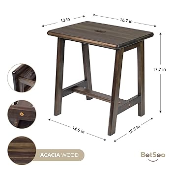 Garden Stool For Weeding BEEFURNI Rectangular Acacia Wood Stool