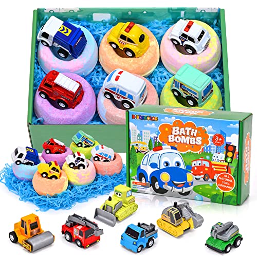 B Bascolor Bath Bombs For Kids Pull Back Cars 6 Pack Organic Bath Bombs Gift Set With Surprise Toys Construction Trucks Bubble Bath Fizzies For Boys Girls Birthday Christmas #TOP15