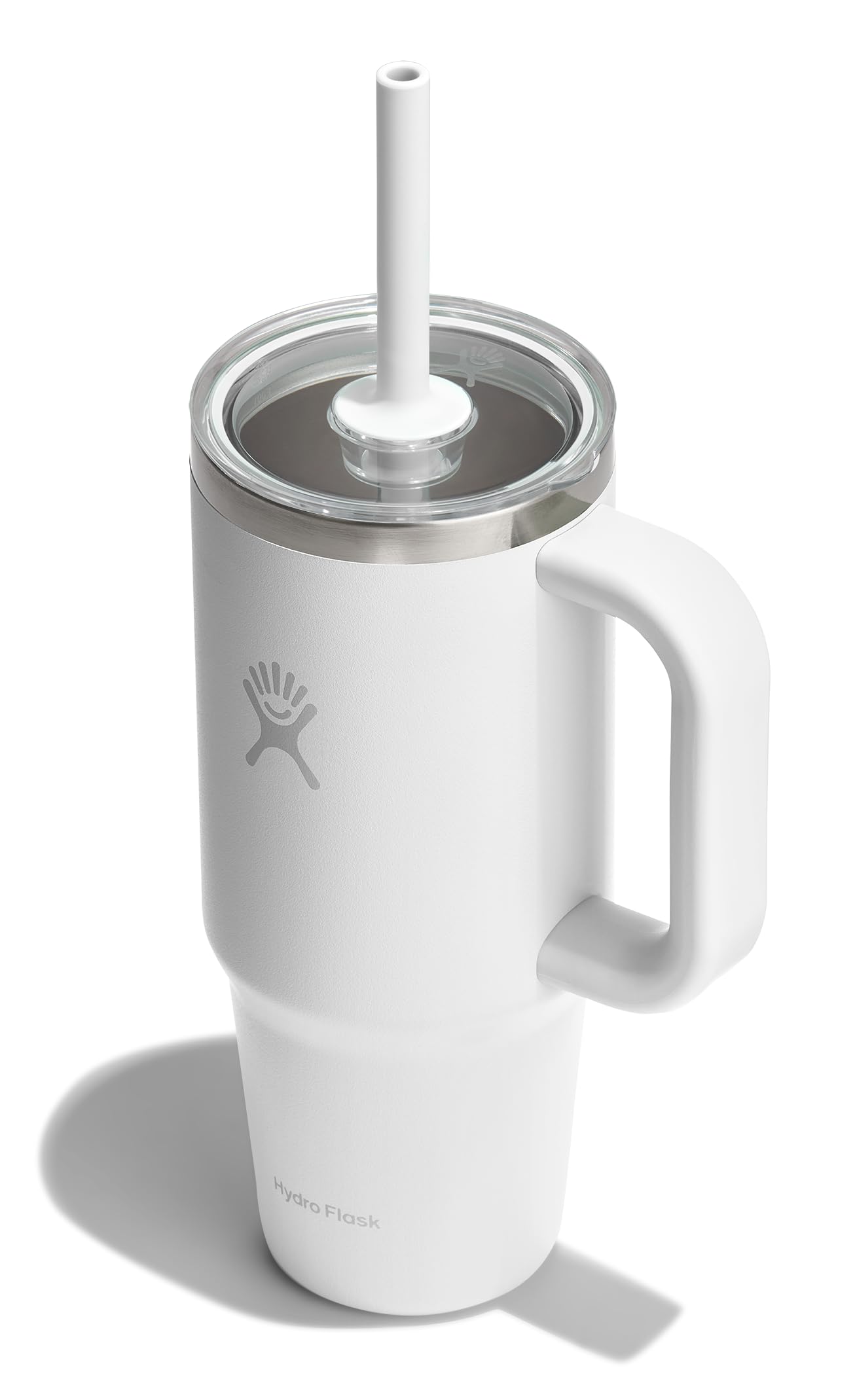 Travel Tumbler with Handle, Clear Lid and Straw - Insulated Stainless Steel