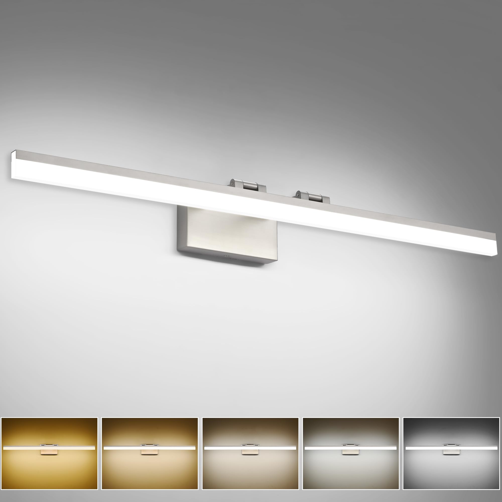 SOLFART 39.4 Inch 5 Color Temperature Dimmable Brushed Nickel Bathroom Light Fixture Bathroom Vanity Light Over Mirror Modern Bathroom Lights Over Mirror 5CCT