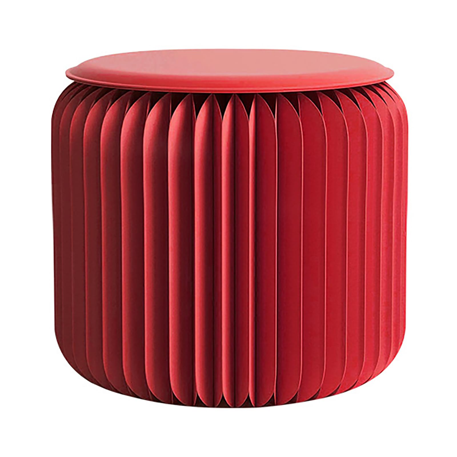 Accordion Folding Paper Stool – Modern Round Kraft Paper Side Table, 300kg Load, Waterproof, Space-Saving, Portable Footrest for Living Room, Bedroom, Office, School, Events,Red-30×32cm