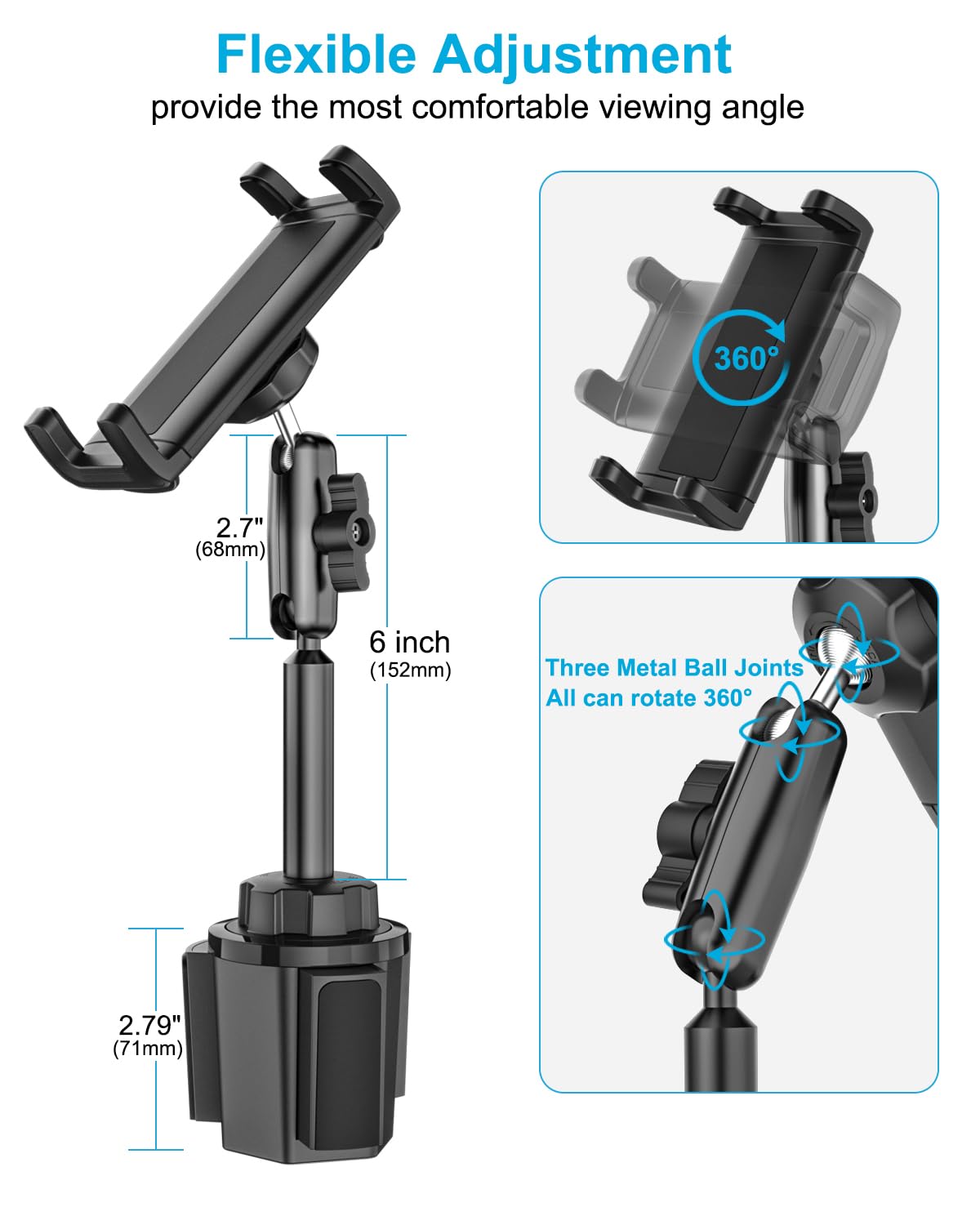 Z Fold Car Mount, [Sturdy Metal Arm] Cup Holder Folding Phone Mount, 360° Adjustable Tablet Phone Stand Truck CupHolder for Galaxy Z Fold 7 6 5 4 3 2, Pixel Fold, Galaxy Tab, 4-13" Device