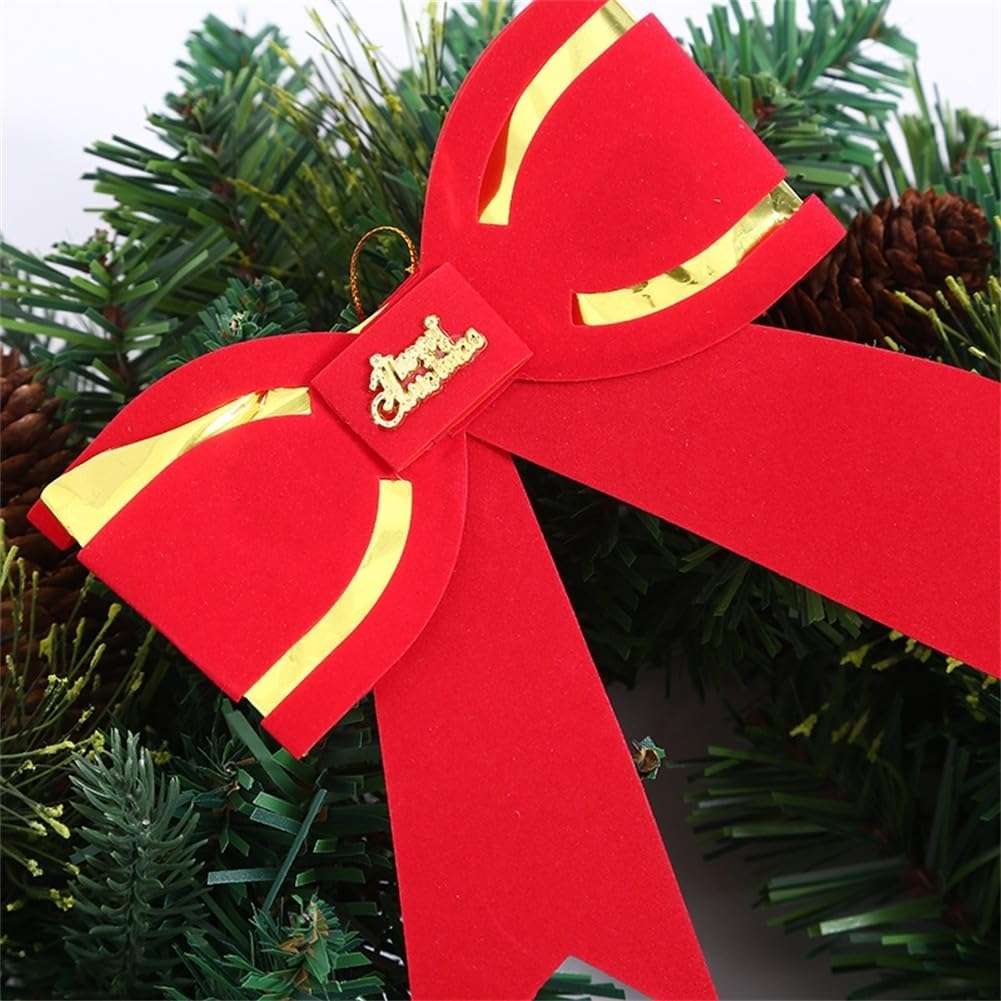 1 couronne de Noël artificielle, 30 cm ronde verte, couronne de Noël d'extérieur avec pommes de pin et baies rouges décoratives