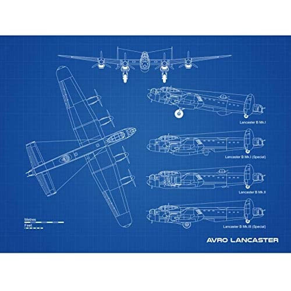 Artery8 Avro Lancaster Bomber Aircraft Plane Blueprint Plan Unframed Wall Art Print Poster Home Decor Premium