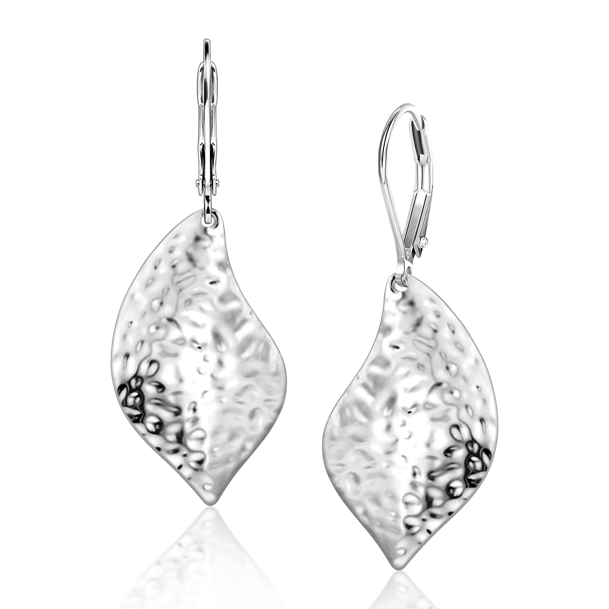 Sterling Silver Hammered Leaf Dangle Earrings for Women Trendy Lightweight Hypoallergenic 14K Gold Plated Drop Earrings French Leverback