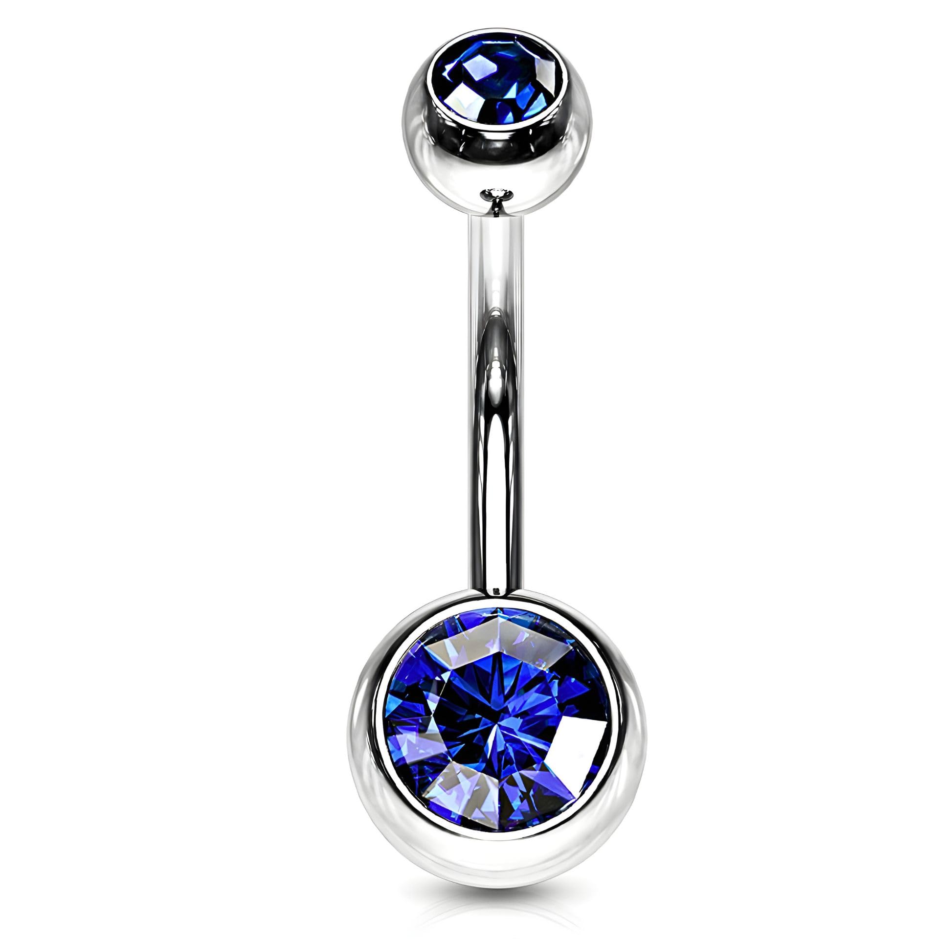 Stainless Steel No-Tarnish No-Rusting Blue Double Crystal Belly Button Navel Ring for Women and Girls (BB0059) 1Pc-image-23