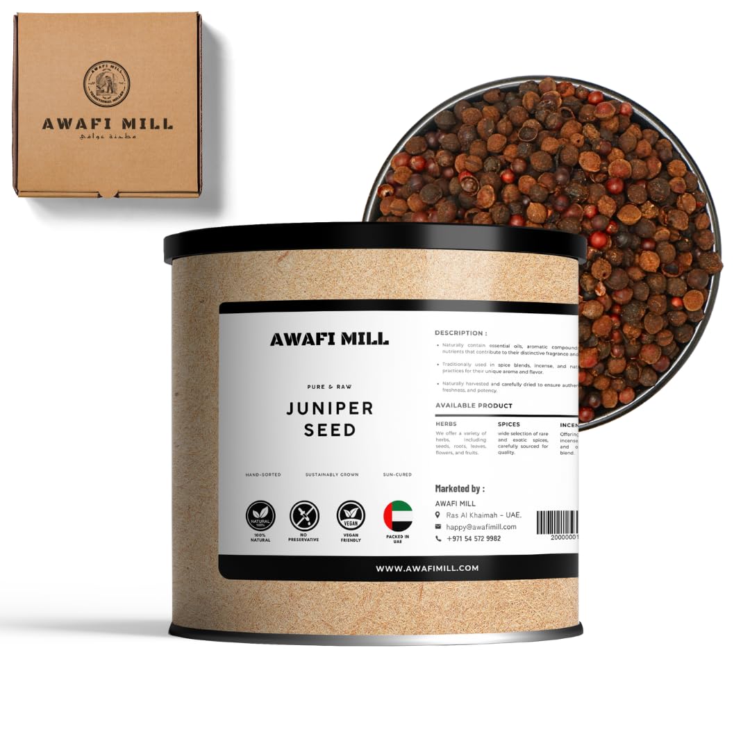 AWAFI MILL Juniper Seeds 100g (3.5 oz) | Dried Juniperus communis Seeds | Piney Citrus Aroma | For Seasoning, Brines & Pickling | No Additives