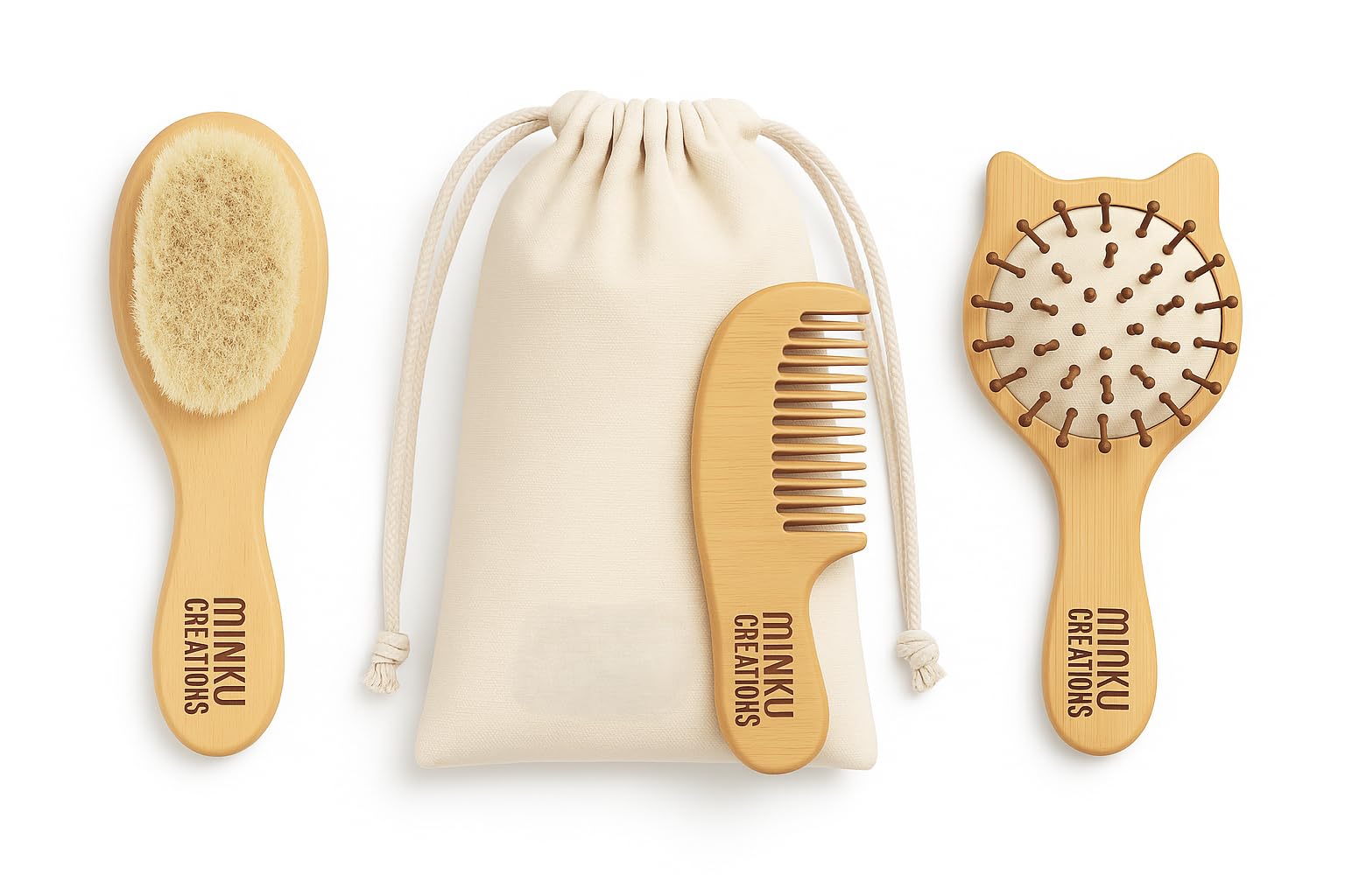 KitMik Baby Hair Brush & Comb Set,Natural Wood Cat Shape Brush ,Natural Wooden Baby Hair Brush-Soft Goat Bristle Baby Brush for Scalp Health & Cradle Cap Treatment + Wooden Comb | Gentle Scalp Care for Newborns, Infants & Toddlers | Eco-Friendly Baby Grooming Kit (Pack of 3)-image-47