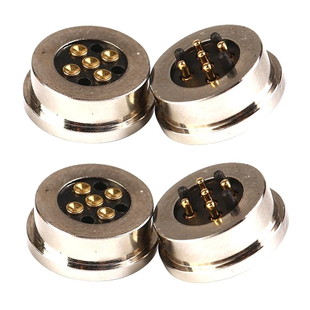 2 Pair Spring Loaded Magnetic Pogo Pin Connector,1/2/3/4/5/6 Pin Circular High Current Magnet Suction Male+Female DC Power Charge Probe Charging Socket Connector (5 Pin)
