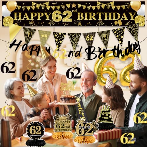 Image of 62nd Birthday Decorations for Men, Black Gold 62nd Party Decoration Kits