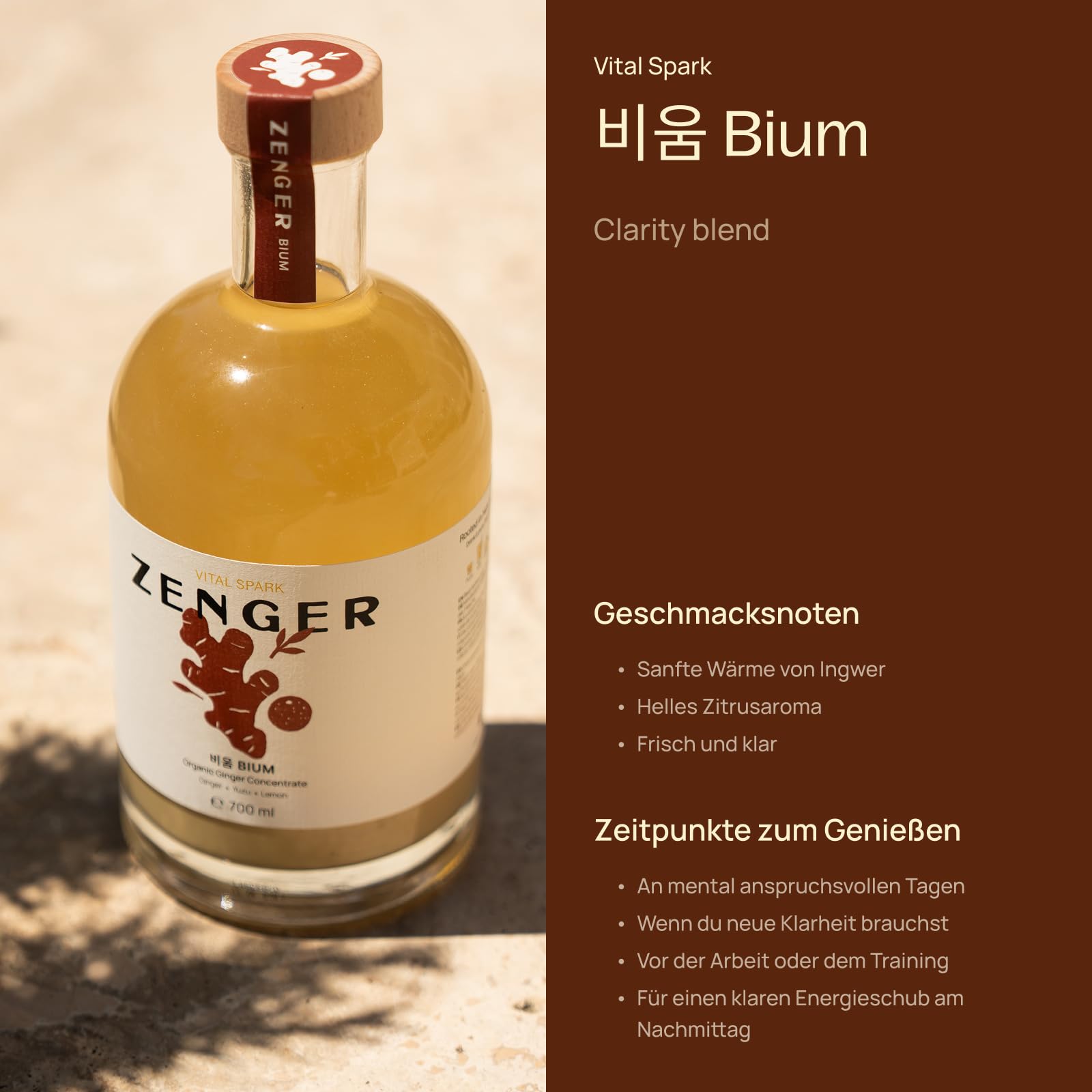 ZENGER – Premium Bio Ingwer Elixir 700 ml | Natürliches Ingwerkonzentrat | Alkoholfrei | Für Tee-Rituale, Mocktails & Daily Wellness (Vital Spark - BIUM)
