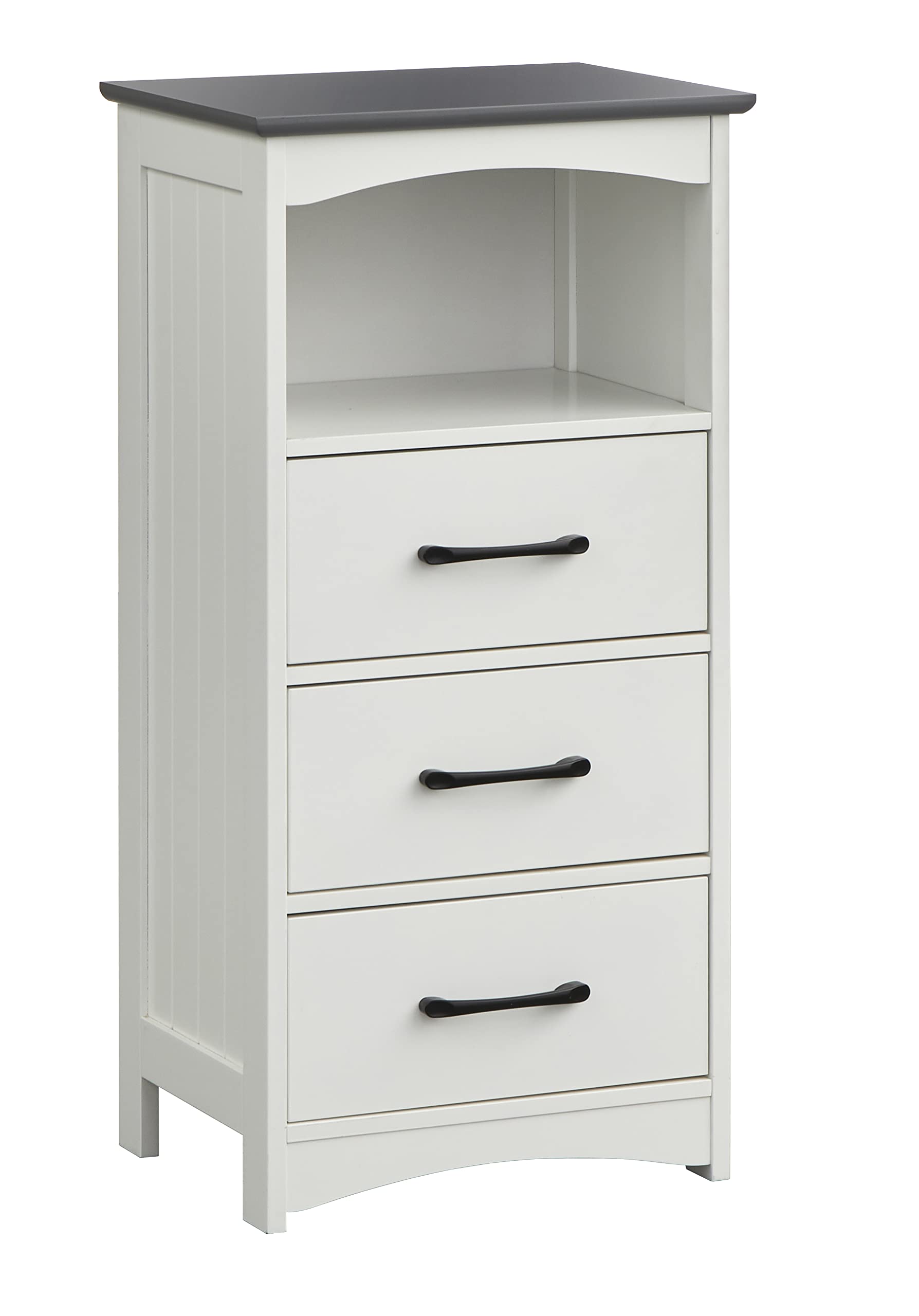 Target Marketing Systems Layna Bathroom Cabinet with 3 Drawers and 1 Open Compartment for Easy Access, Storage Organizer, 31.6" H x 15.75" W, White/Charcoal Gray