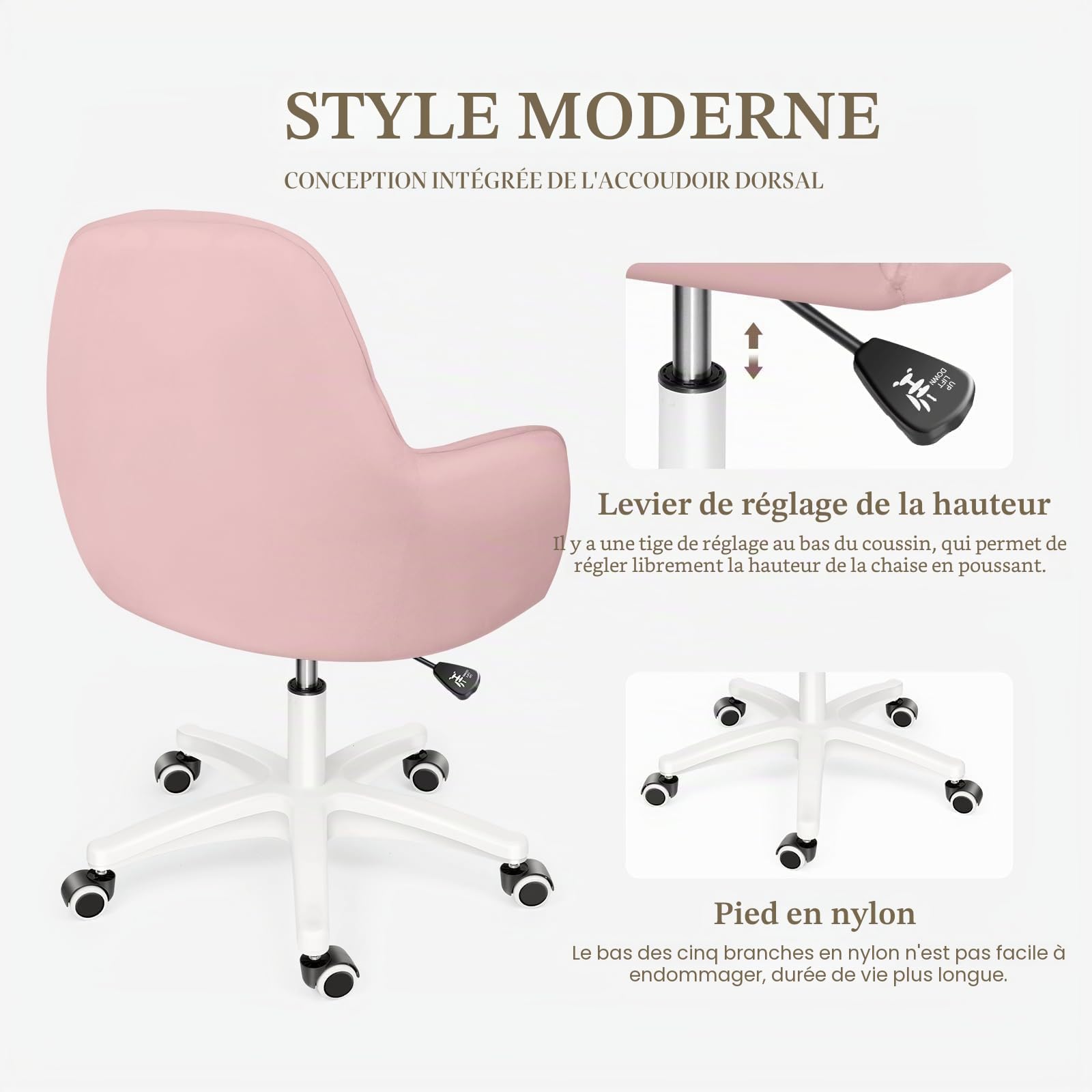 Chaise de Bureau Mignonne - Chaise de Travail réglable, Moderne et Confortable, pivotante à 360°, Dossier Moyen, adaptée au Bureau à Domicile et au Salon