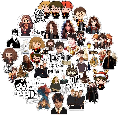 Image of Lerito Harry Potter Vinyl Stickers, Waterproof Self Adhesive Decals for Laptop, Journal, Guitar, Mobile Phone, Multicolour, 50 Pack