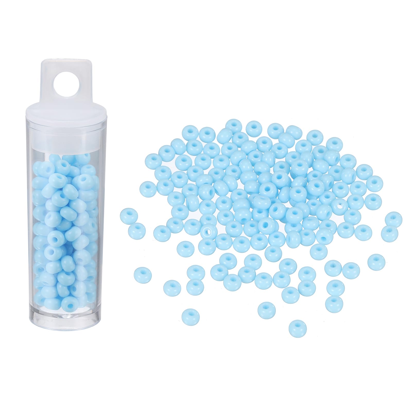 sourcing map 130 Pcs Glass Seed Beads Bulk, 4mm Mini Loose Glass Bugle Beads for DIY Earrings, Necklaces, Bracelets, Jewelry Making, Sky Blue