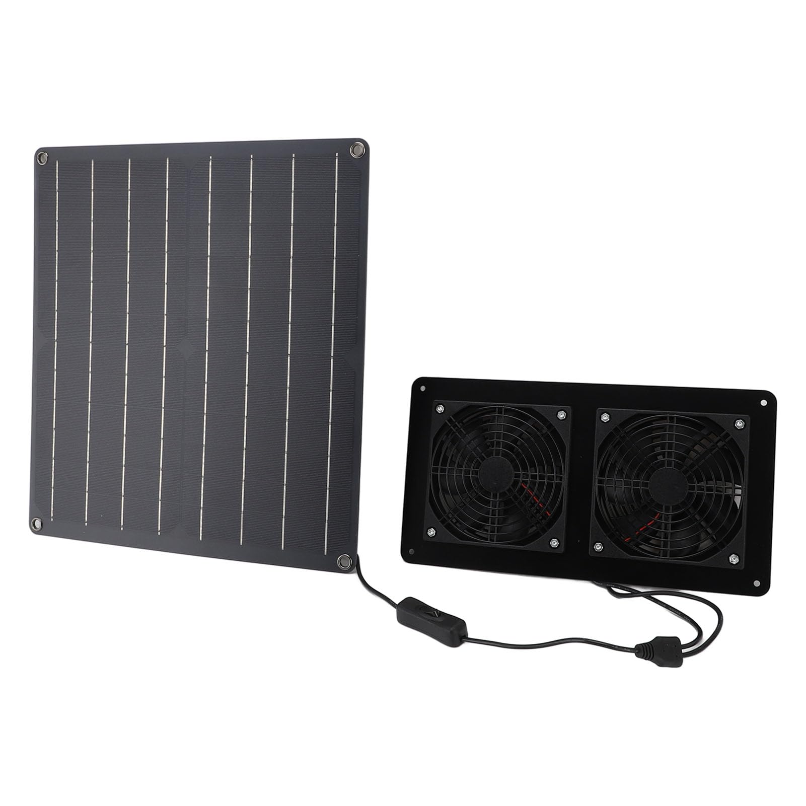 Tissting Kit Ventilatore Solare, Doppio Estrattore 12V 20W con Pannello e Interruttore, Ventilazione per Pollaio Serra Casetta Animali