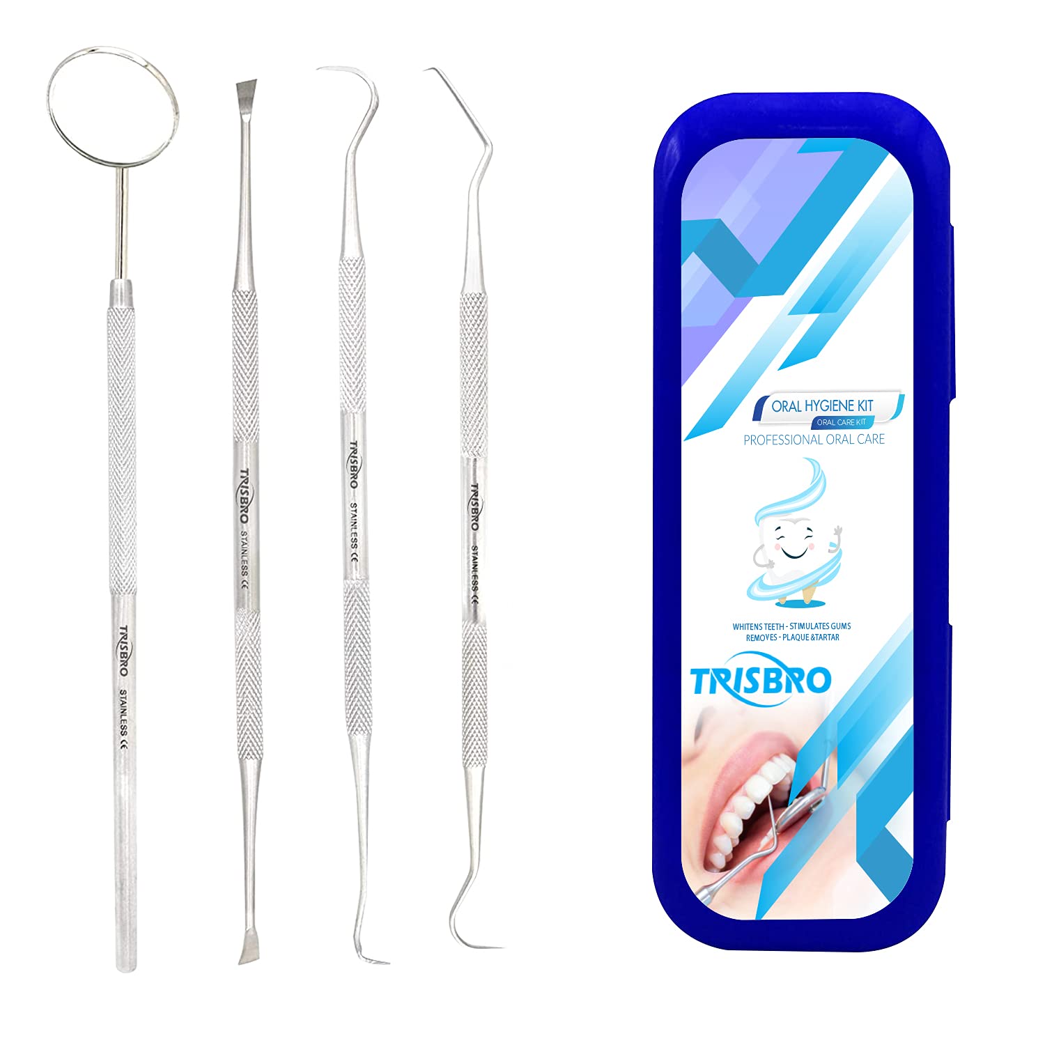 TRISBRO Dental Care Set Dentist Tools Kit, Professional Calculus and Plaque Remover Set, Dental Hygiene Kit, Teeth Plaque Remover Tool Metal Tooth