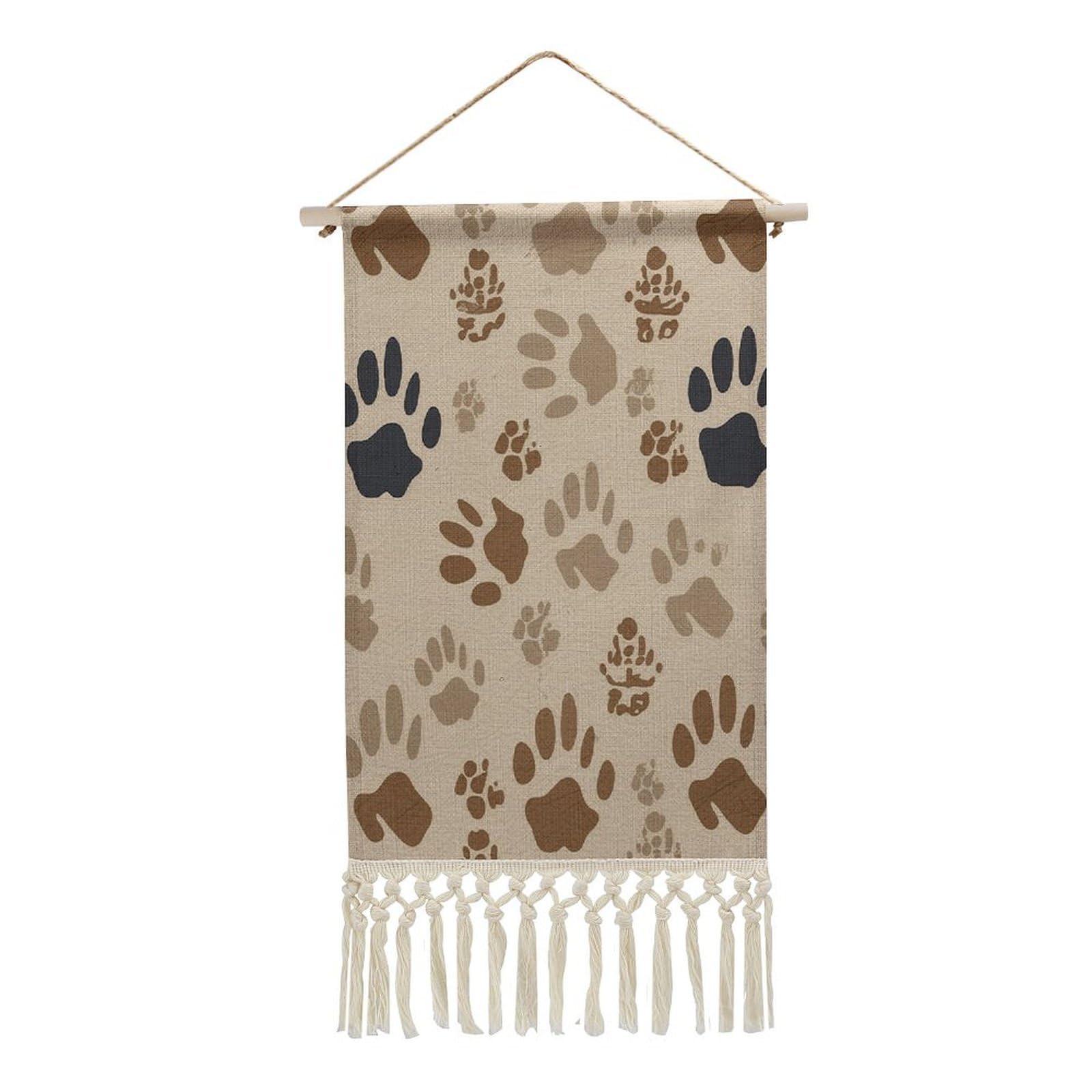 FekiLoot Bone And Paw Print Wall Art Poster Hanger Frame Vertical Tassel Tapestry Cotton Linen Hanging Poster Decorative Wall Art Prints Vintage Wall Art Decor for Home Bedroom Living Room Office