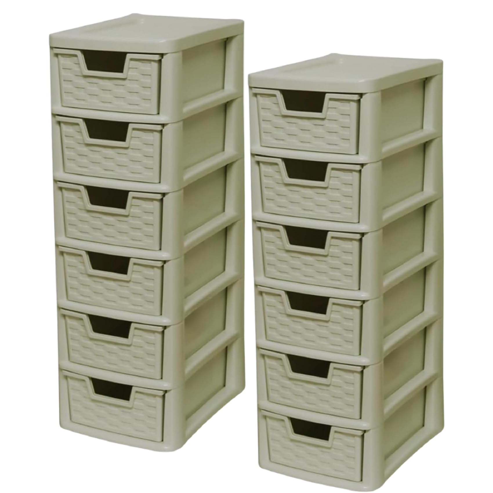 Khanary Cream 2 Pack 6 Tier Small Mini Drawer Tower Storage Unit Plastic Organizer Desktop Stationary Art Supplies Any Room Bathroom Bedroom Home Office Study Kitchen Living Room(6 Tier Small )