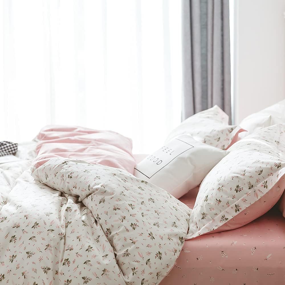 Floral Comforters Queen Size 3 Pieces Soft Cute Floral Bedding Comforter Sets Garden Style Pink Flower Print Botanical Flowers Comforter Set for All Seasons 1 Comforter and 2 Pillowcases - Image 3