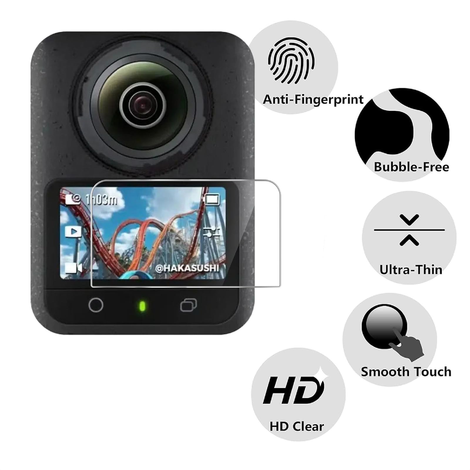 GIOPUEY Pellicola Protettiva per DJI Osmo 360, [4 Pezzi] Vetro temperato Schermo Protezione Pellicola [Copertura Completa] [Anti-graffio] - Trasparente
