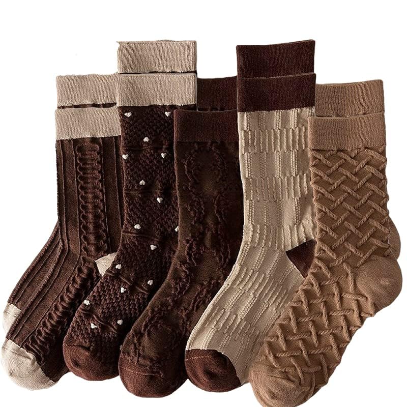 ALTALIVA 5/6/10 Pairs Brown Crew Socks Pack for Women & Girls - Casual Cotton Ankle Socks Multipack
