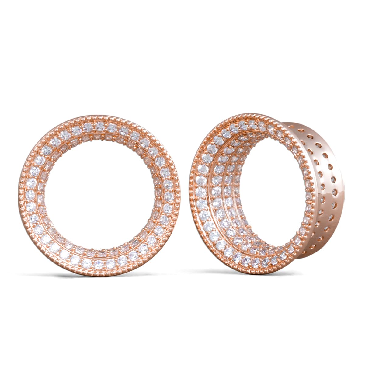 PONWAG 1 Pair 0g 00g 8mm-30mm Classic Ear Gauge Luxury White Zircon Hollow Ear Plug Gauges Single Flare Tunnels For Ear Stretcher Expander Women Body