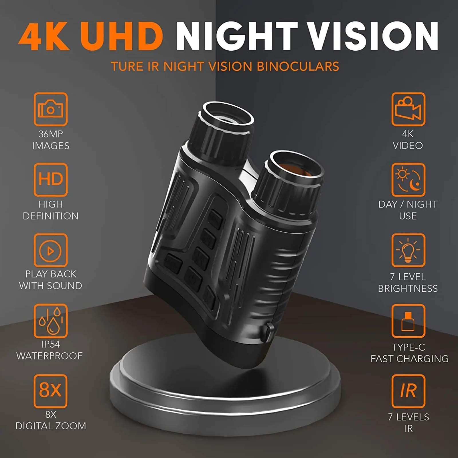 Jumelles de Vision Nocturne, Zoom numérique 4K/8x, Lunettes de Vision Nocturne Infrarouge de 300 m, Jumelles Grand écran