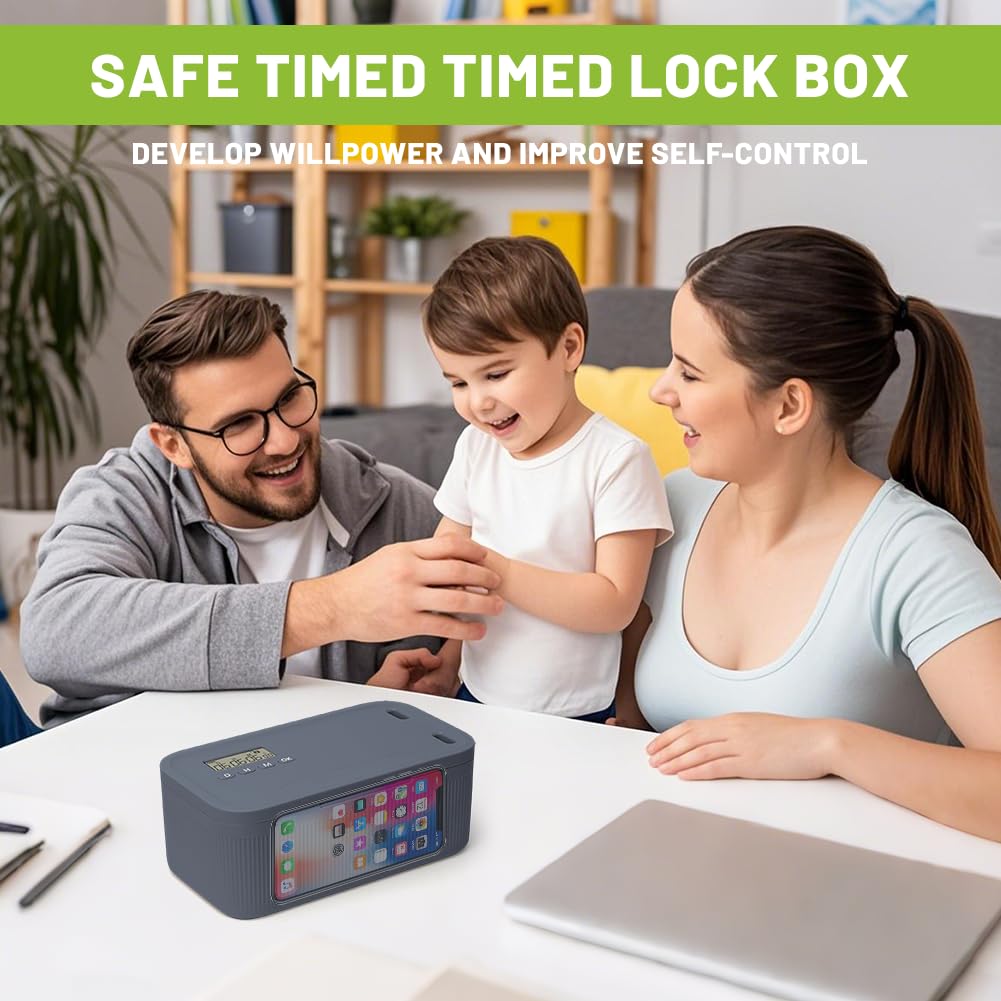 Zeitschloss Box, Safe Timed Lock Box mit Zeitschloss, Handy Safe Lock Boxs mit 2 Arbeitsmodus, Phone Suchtmanagement, 23.9x13.1x 9.6 cm (Graublau)