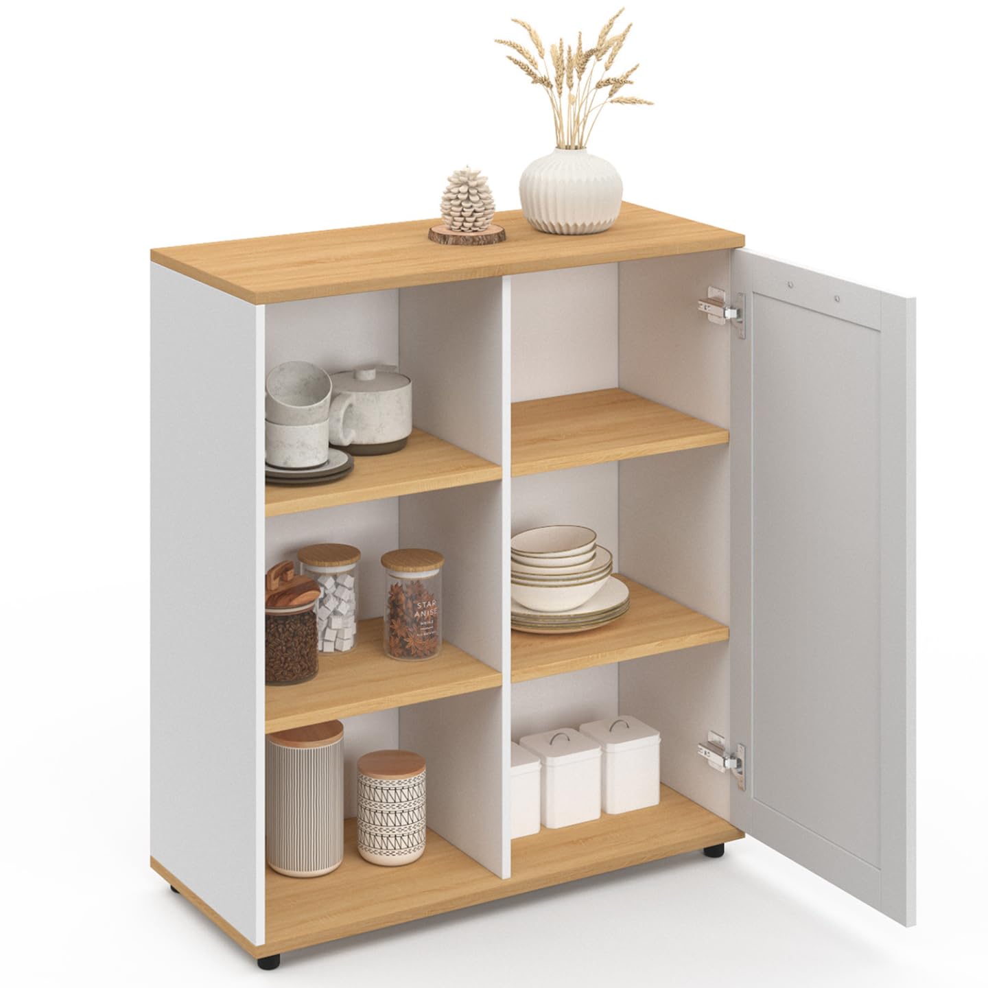 IDMarket - Buffet d'appoint 70 cm VITO 3 étagères et Placard Blanc et Plateau Bois