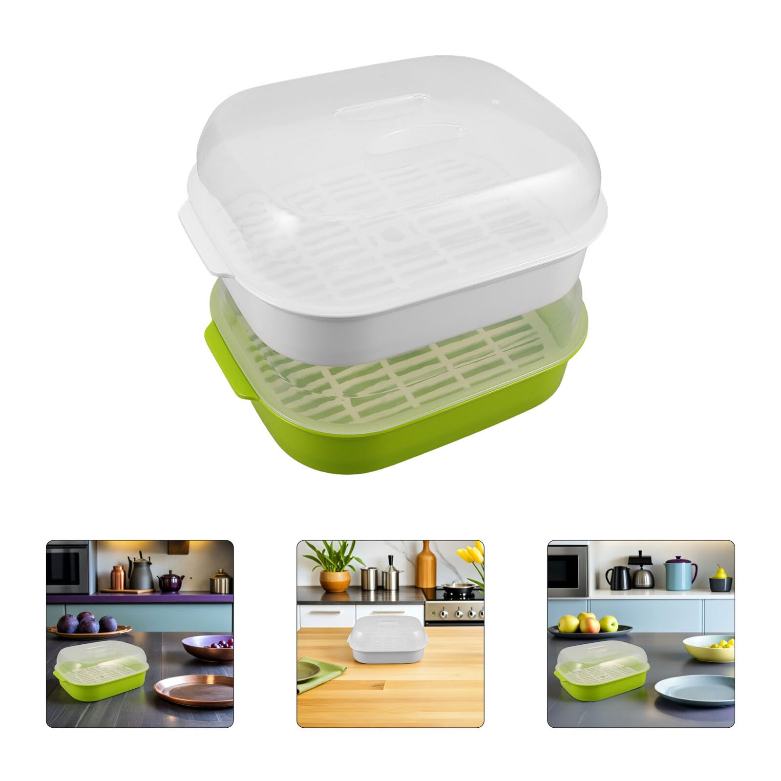 2 pezzi Vaporiera per Microonde con Coperchio Trasparente e Manico Contenitore per Verdure e Pesce in Plastica Alimentare Resistente al Calore Scatola per Conservazione Alimenti e