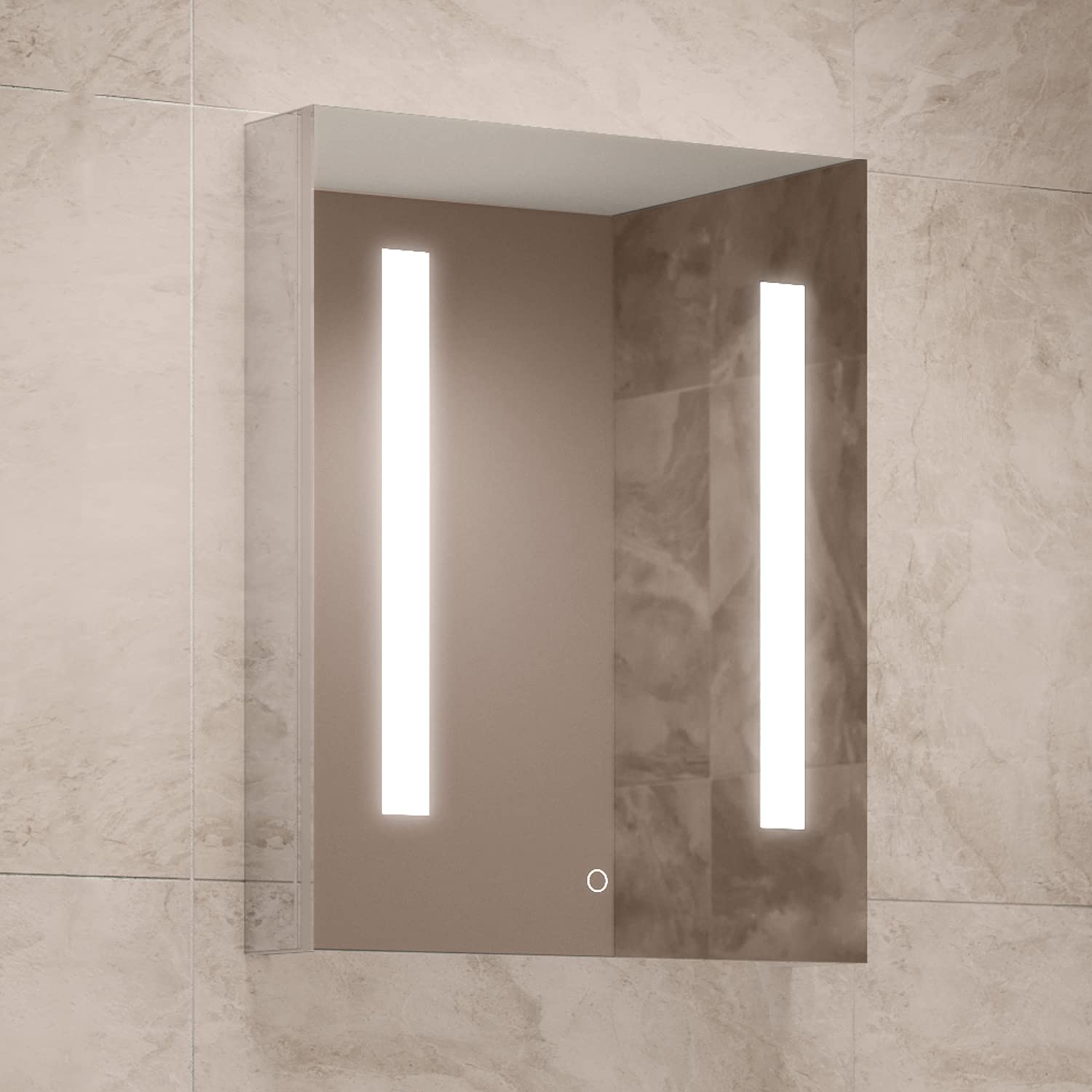 Pebble Grey Illuminated Bathroom Mirror Cabinets with Lights 500x650mm IP44 Rated - Linden LED Bathroom Mirror Cabinet with Shaver Socket,Concealed Demister Pad, & Touch Switch, Wall-Mounted Mirrors