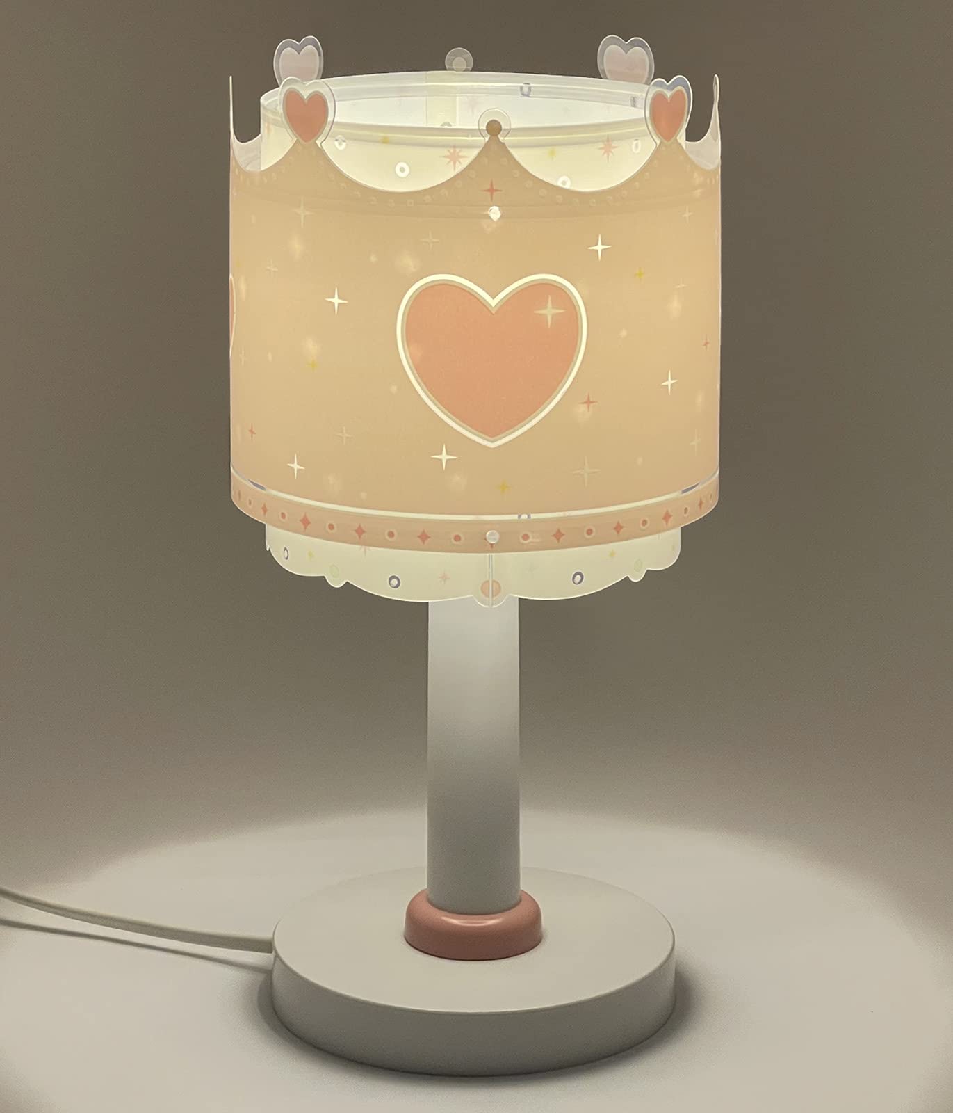Dalber Lampada da comodino per bambini Little Queen Corona Cuori Rosa (61101)