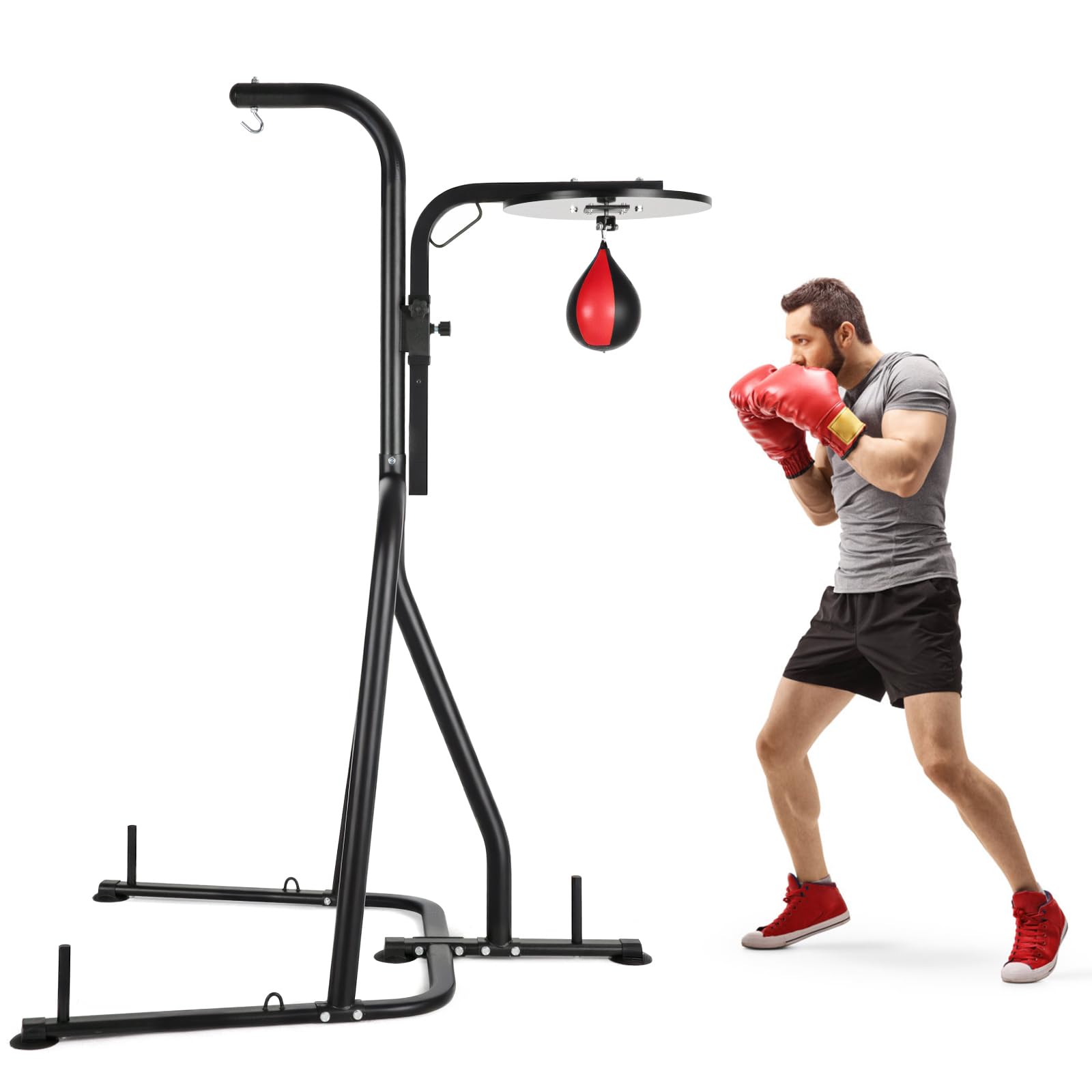 Punching Bag with Stand for Adults, Heavy Bag Stand with Height Adjustable Speed Ball,Steel Sandbag Rack Boxing Bag Stand, Free Standing Rack for Home Gym Fitness