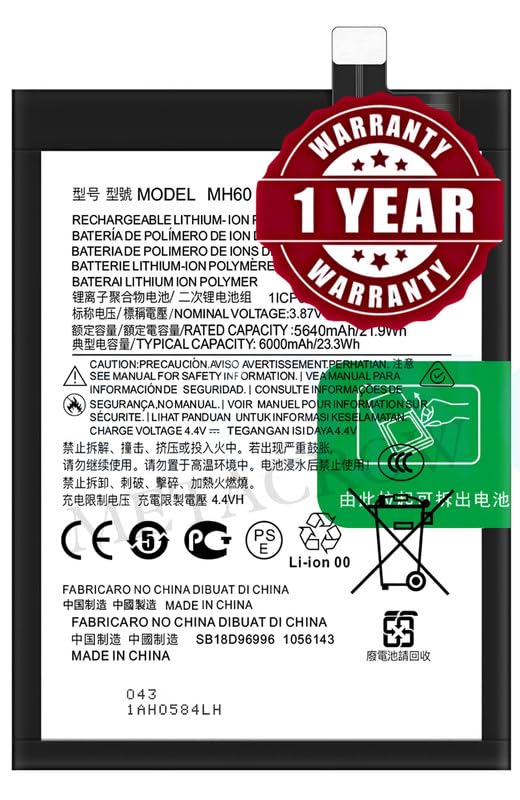 Image of Original MH60 Battery Compatible for Motorola Moto G10 Power (PAMR0002IN, PAMR0008IN, PAMR0010IN) - (6000mAh) - 1 Year Warranty JK1