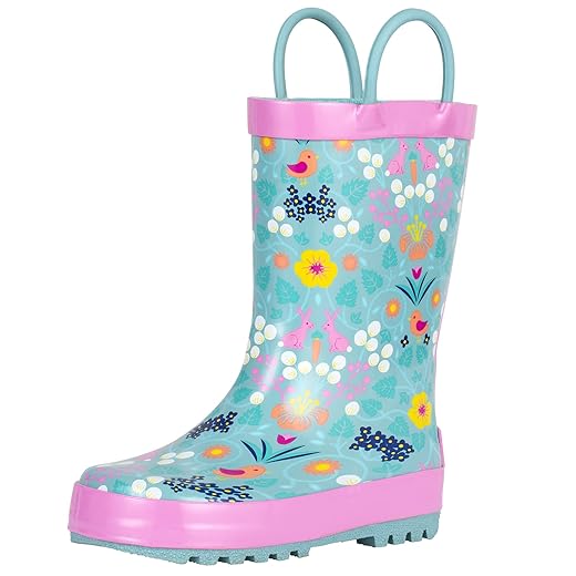 landchief Toddler Rain Boots, Kids Rain Boots Waterproof Rubber Boots for Girls and Boys with Fun Patterns and Easy-On Handles, Size 10, Pink Rabbit