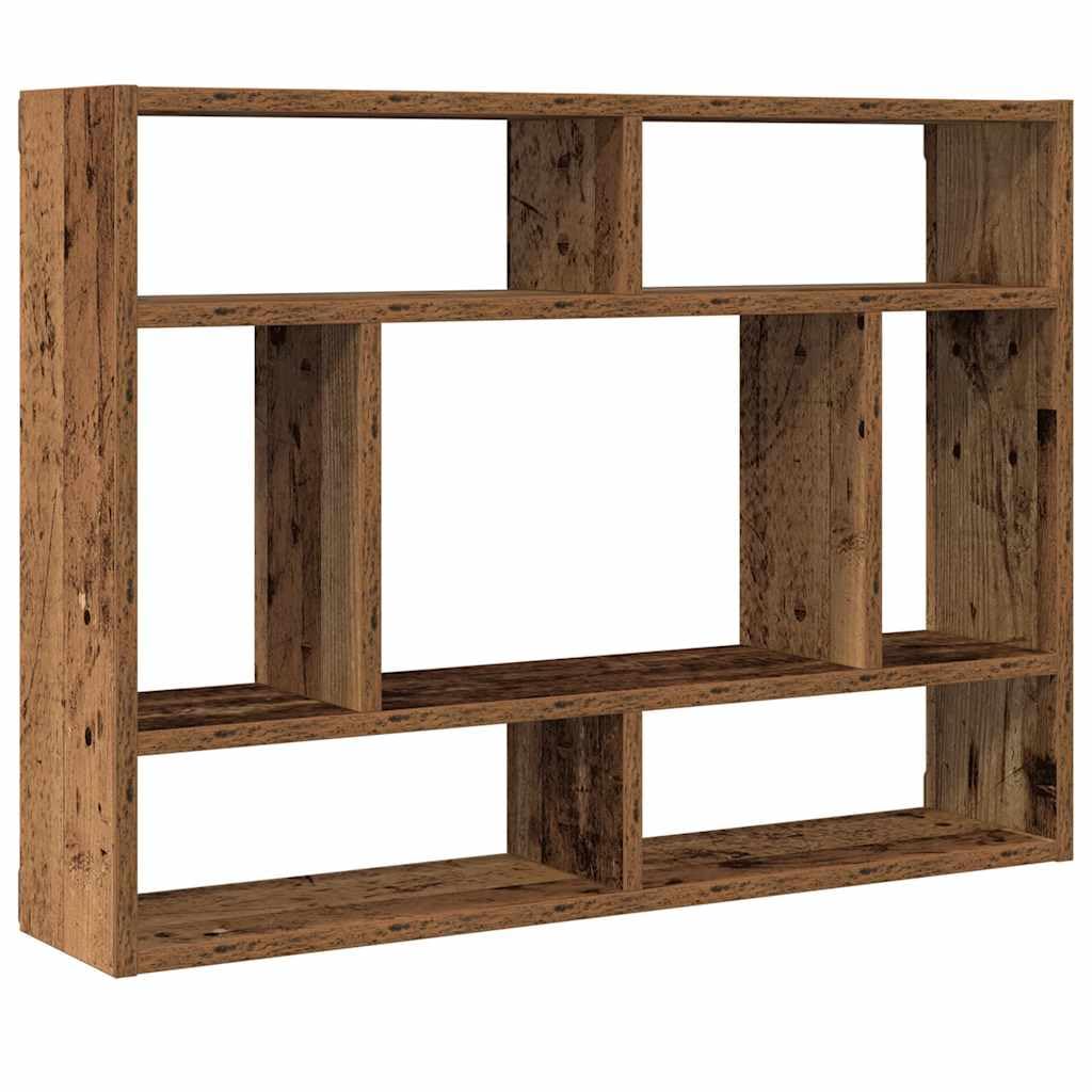 Wandregal aus Akazienholz 75 x 16 x 55 cm in Altholz-Optik mit Stauraum für Bücher Deko und Pflanzen für Wohnzimmer Büro und Badezimmer